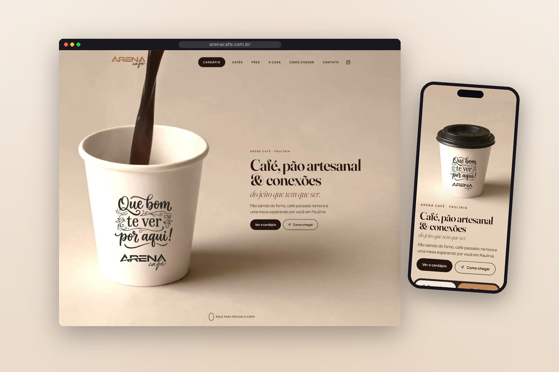 Arena Café: novo site em desktop e celular