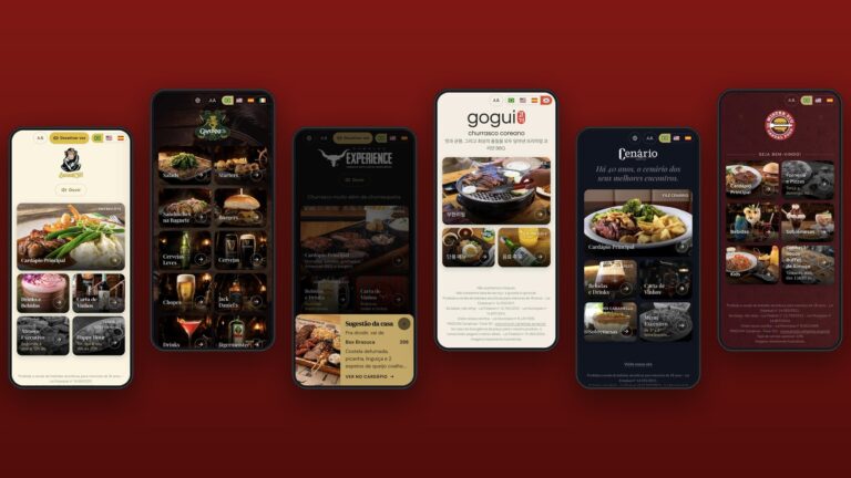 Cardápios digitais dinâmicos da Dale! em seis casas de Campinas: Banana Café, Grainne's, Ramalho Experience, Gogui, Cenário e Mister Piu