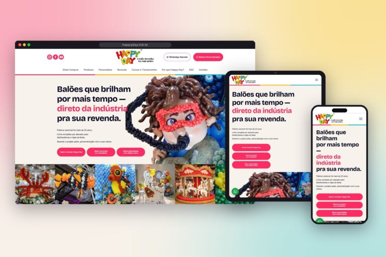 Novo site da Happy Day no computador, no tablet e no celular