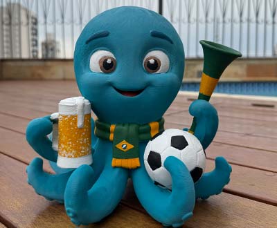 Mascote de polvo torcedor produzido em impressão 3D e pintado à mão pela Dale! Marketing Digital