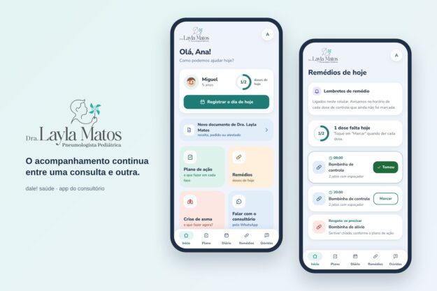 App dale! saúde da Dra. Layla Matos: telas do app da família (dados fictícios)