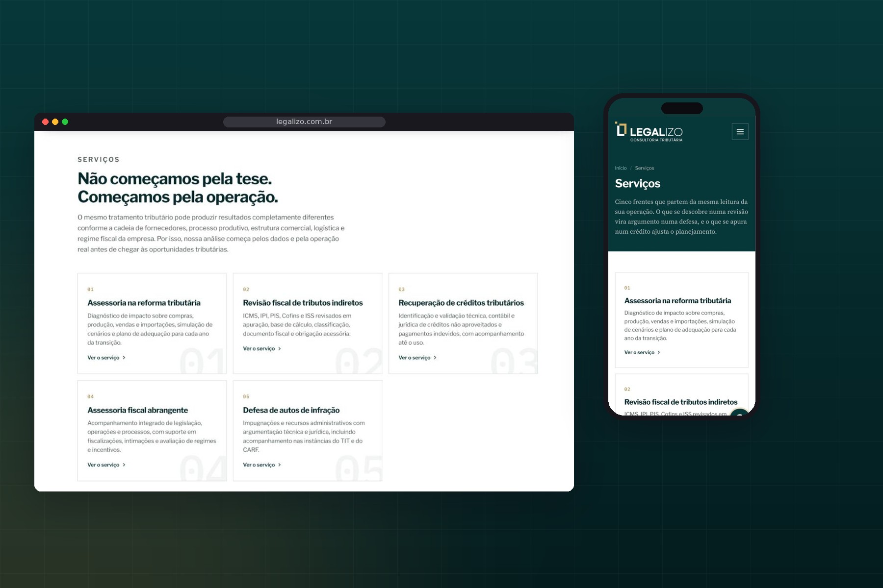 Página de serviços do site da Legalizo Página de serviços do site da Legalizo