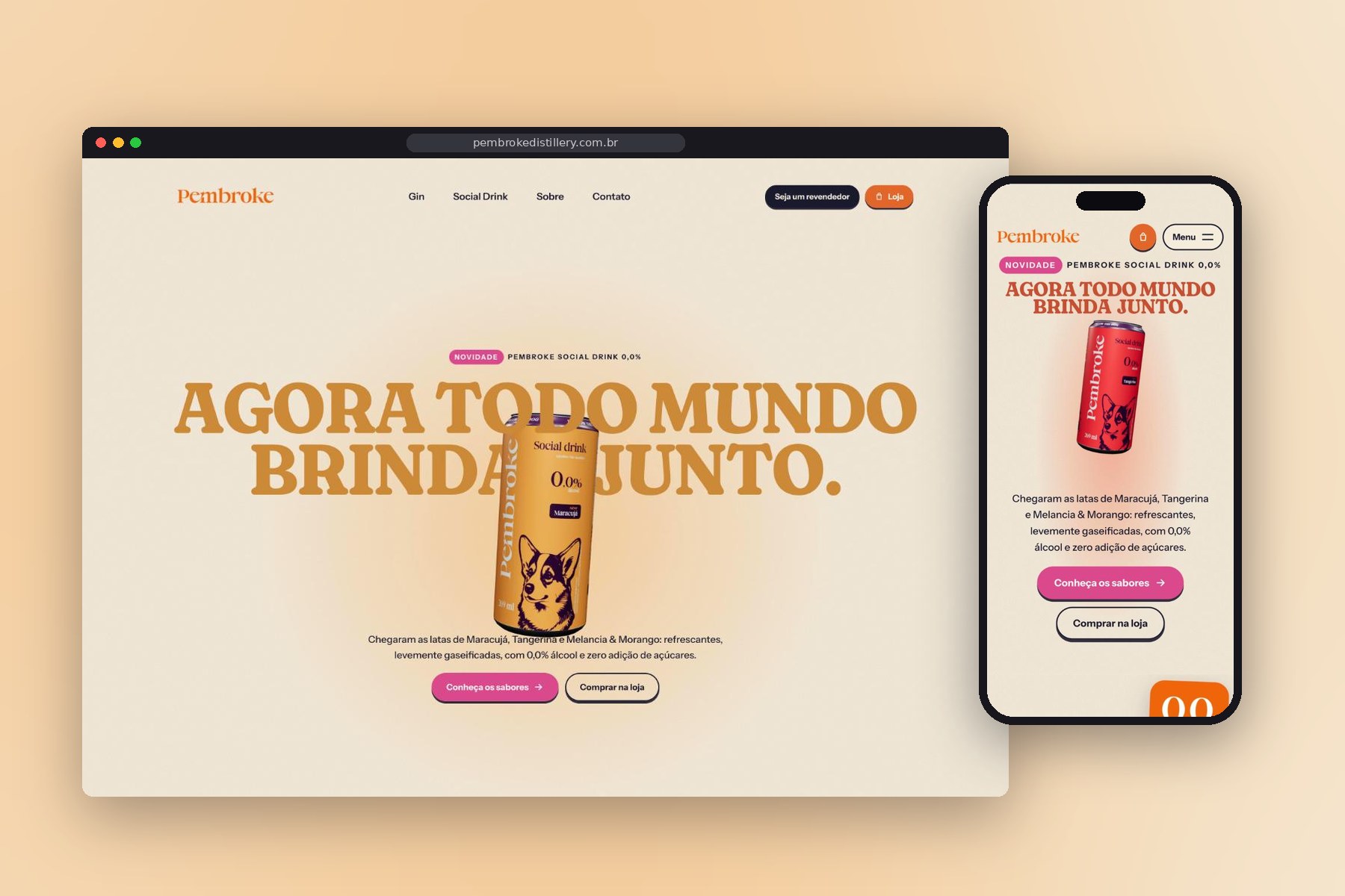 pembroke-novo-site-capa Novo site da Pembroke no computador e no celular, com a lata 3D do Social Drink na abertura