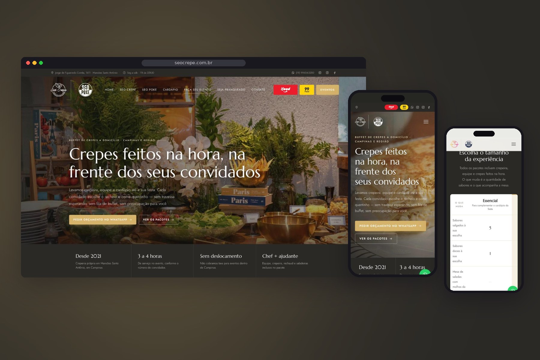 Seo Crepe - página Faça seu evento Landing page Faça seu evento do Seo Crepe com pacotes e formulário