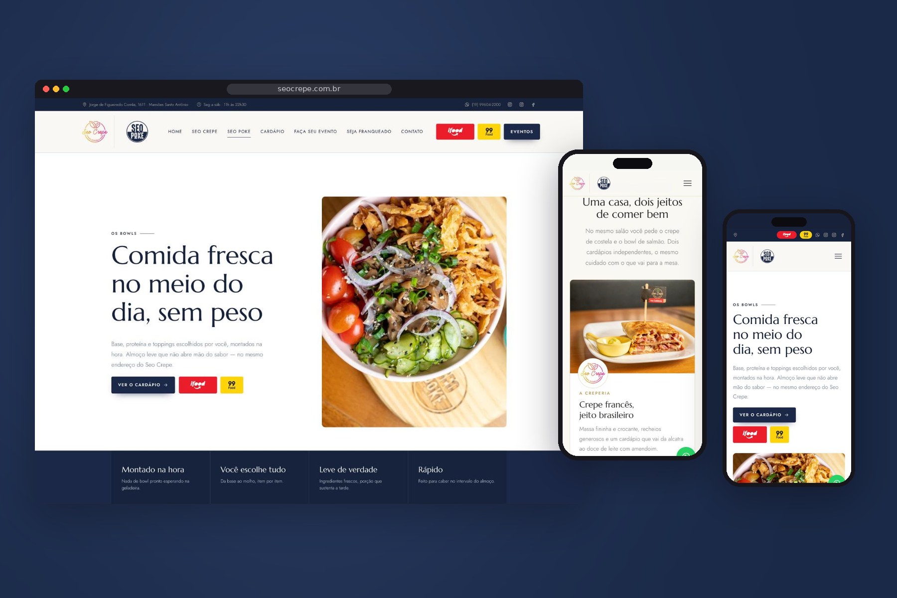 Seo Crepe e Seo Poke - duas marcas Página do Seo Poke e cards das duas marcas no novo site