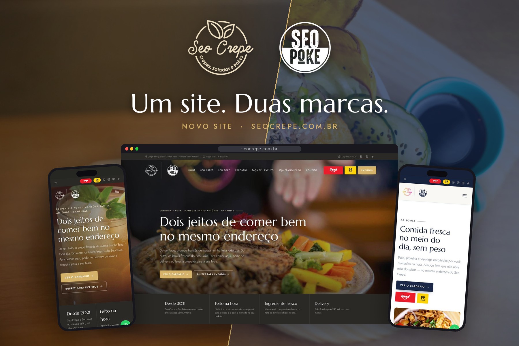 Novo site do Seo Crepe e Seo Poke: um site, duas marcas, em desktop e celular