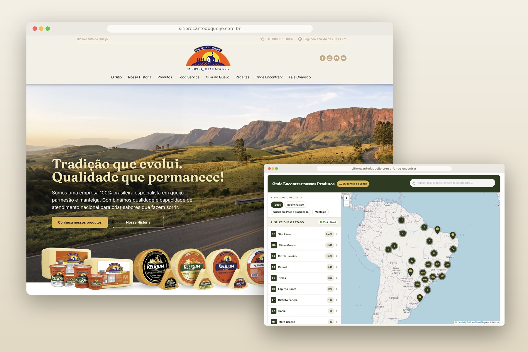 Novo site do Sítio Recanto do Queijo: home e mapa de pontos de venda
